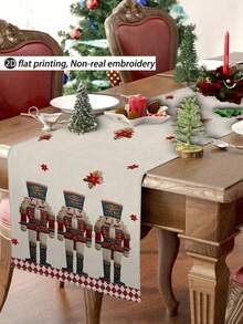 1pc 2D Embroidery-Look Digital Printing Christmas Nutcracker Tabletop Flag, Christmas Decor Linen-Look Table Runner, Christmas Table Runner, 1pc Table Runner, 4pcs Placemats, 1pc Cushion Cover (No Insert), 3 Products Available, Seasonal Home Decor Indoor/Outdoor Party Supplies, Winter Home Decor, Christmas Decoration, Christmas Room Decor, Christmas Party Decoration - Multicolor - View 11