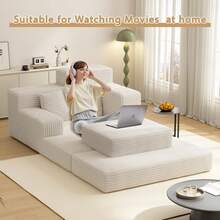 Chaise Lounge Chair Indoor 60'' X 54'', Oversized Sofa Bed Sleeper, High-Density Foam Cloud Couch With Dual-Height Armrests And 2 Pillows For Living Room, Bedroom, Reading Room - trắng - Xem 7