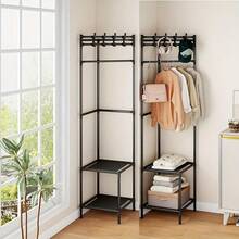 Corner Coat Rack With Hooks, Freestanding Bedroom Clothes Hanger, Simple Storage Rack For Wall, Bedroom