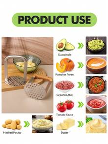 1pc 430 Stainless Steel Potato Masher, Manual Vegetable & Fruit Masher Tool For Mashing Potatoes, Pumpkin, Vegetable Puree, Kitchen Salad Tool - View 10