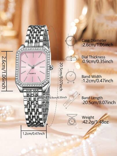 1pc Zilver Strap Classic Square Bar Scale Dial Quartz Horloge Wear Or Traditional Festival view 5