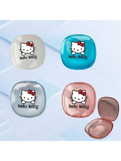 Sanrio Sanrio For Hello Kitty,1pc Premium Clear Denture Case, Retainer Organizer, Portable Frosted Material, Denture Storage Case, Odorless Personal Care Accessory, Suitable For Travel And Storage