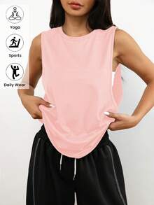 1pc Loose Fit Comfortable Minimalist Solid Color Sleeveless Pullover Top, For Daily Wear, Running, Gym, And Casual Purposes, Spring/Summer