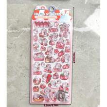 4张可爱粉色兔子毛绒贴纸套装，卡通兔子和草莓主题贴纸，趣味泡泡贴纸，可用于装饰笔记本电脑、相机等。 - 彩色 - 查看 2