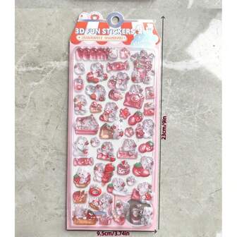 4pcs Cute Pink Rabbit Fluffy Stickers Set, Cartoon Rabbit & Strawberry Theme Stickers, Fun Bubble Stickers Decor For Laptop, Camera
