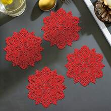1/4/6pcs(10cm*10cm), Christmas Snowflake Placemats, PVC Placemats For Christmas Table Decorations, Vase Mats, Christmas Table Snowflake Decorative Protective Mats.
