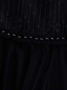 0-2 Years Old Baby Girl Black Floral Embroidery Mesh Party Tulle Dress - Black - View 4