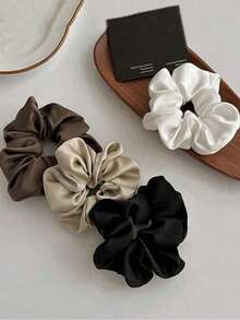 1/3/5/10pcs发圈头箍时尚简约高端饺子头胖大肠橡胶头箍女士头箍缎面高端纯色缎面头箍大号结肠头箍头箍新年发圈时尚发饰 - 彩色 - 查看 9