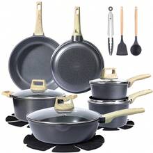 GiPP 17/18/21/22 Piece Ceramic Pots And Pans Set Non Stick - Nonstick Cookware Set, Healthy Kitchen Cooking Set With Frying Pans, Saucepans - 深灰色 - 查看 7