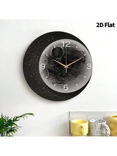2D Flat 1pc Moderne Minimalist Moon Home Creativity Wand Clock, Ultra Quiet Quartz Movement, No Ticking Sound, ation Painting Klok Living Room, Bedroom Office, able Horloge view 6