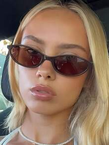 1pc Unisex New Vintage Oval Small-Frame Eyeglasses - Chic High-End Casual Style, Ideal For Street Photography, Halloween & Beach Accessories, Fits Fall/Winter Outfits & Business Casual, Great Gift Option | Back To School, Fall, Christmas - 咖色 - 查看 4