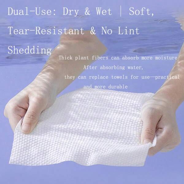 100% Baumwolle verdickte Einweg-Gesichtstücher | 2-in-1 Trocken-/Feuchte Gesichtstücher zum Reinigen/Make-up Entfernen | Hautfreundlich für empfindliche Haut