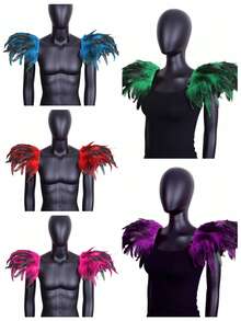 Hombreras de estilo gótico unisex de tamaño mediano con plumas sintéticas negras para fiesta de Navidad roja y carnaval, hechas de fibra de poliéster, perfectas para cosplay - A - Ver 9