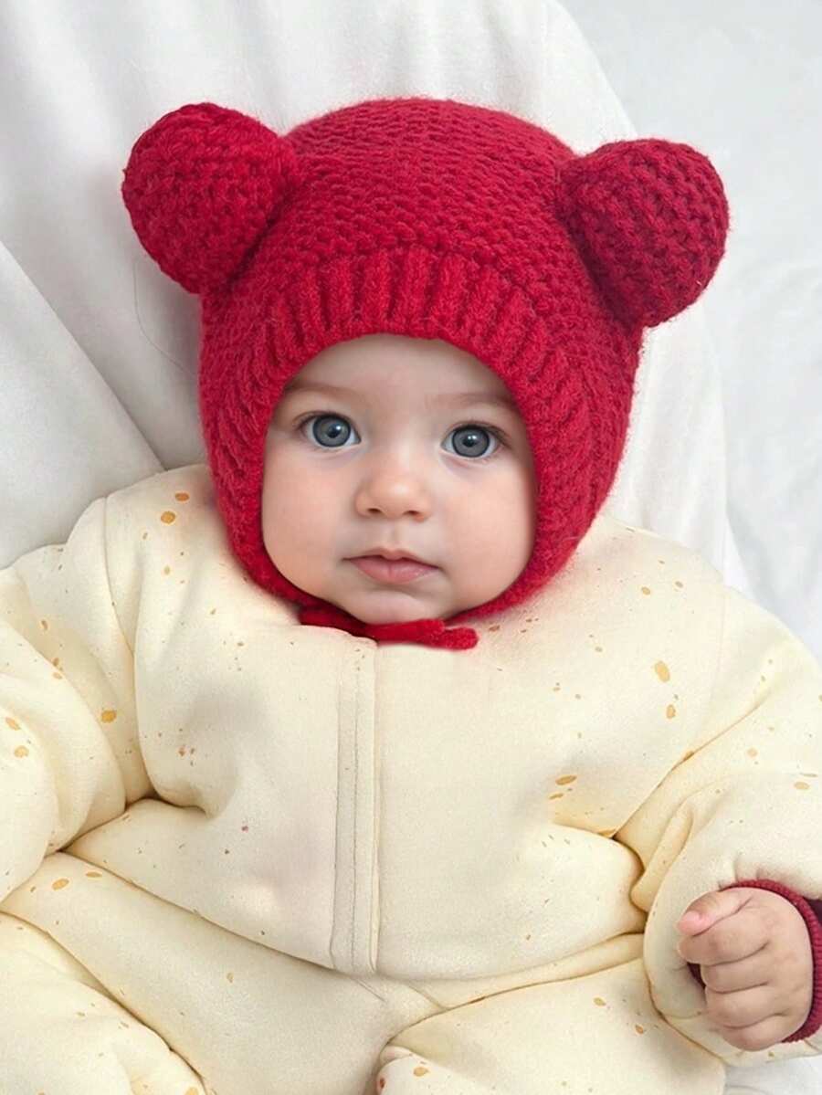 1pc Cute Deer Horn Baby Knit Beanie, Warm & Windproof, Perfect For Daily Wear And Christmas Gift