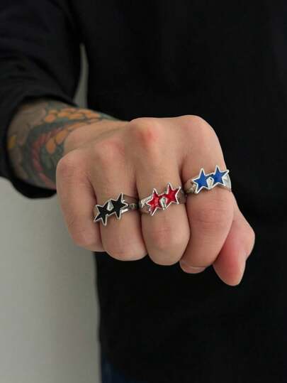 1pc Fashionable Casual Punk Star Ring, Adjustable Multi-Color Single Ring, Couple Ring, Holiday Gift