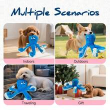 蓝色防咬章鱼狗玩具 - 耐用吱吱互动咀嚼玩具，适合中大型犬，厚涤纶牙齿清洁玩具，圣诞节感恩节小狗礼物