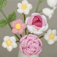 1 Set Finished Home Decor Openwork Rose, Lily Of The Valley Crochet Flowers, Handmade Floral Bouquet, Artificial Flowers, Knitted Flowers, Crochet Flowers, Handcraft Flowers, Valentine's Day Gift, Lucky Flower Bouquet