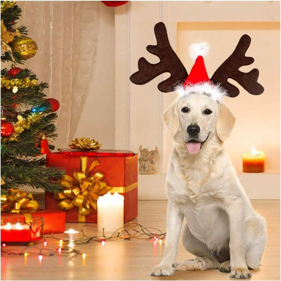 1pc Christmas Reindeer Antler Pet Headband, Holiday Party Dog Cat Christmas Headpiece