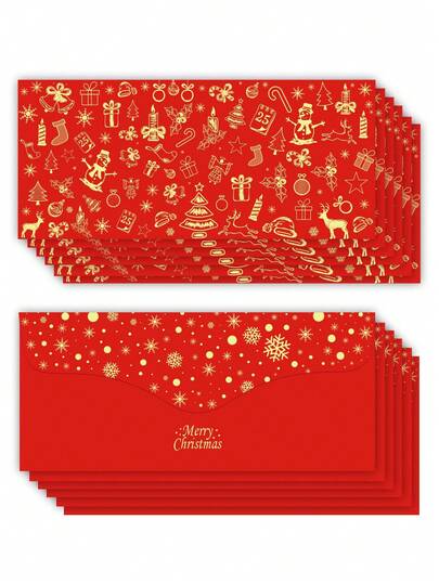 12pcs Christmas Envelopes For Money, Christmas Cash Envelopes With Golden Foil Design, Merry Christmas Decoration, Christmas Party Supplies, Xmas Decor, Christmas Decorations For Home, Christmas Gifts, Home Gathering Supplies, Festive Accessory, For Party/Holiday/New Year/Families/Friends