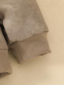 Boys' Fashionable Comfortable Thermal Lined Hooded Long Sleeve PU Jacket Outerwear, Young Boy Autumn/Winter New Windproof Versatile Motorcycle Bomber Jacket