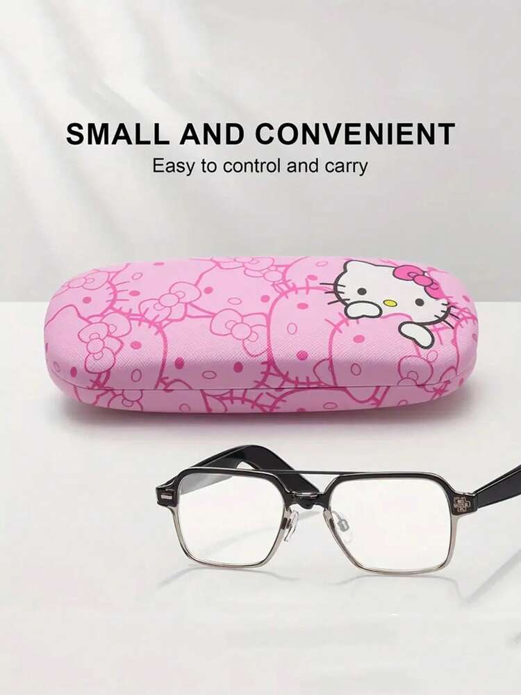 1pc Sanrio Hello Kitty Pink Eyeglass Case - Cute Cat Print, Faux Leather, Durable & Portable Eyewear Storage Box, Includes Cleaning Cloth, Suitable For Eyeglasses, Holiday, Birthday, Christmas Gifts - Multicolor - View 6