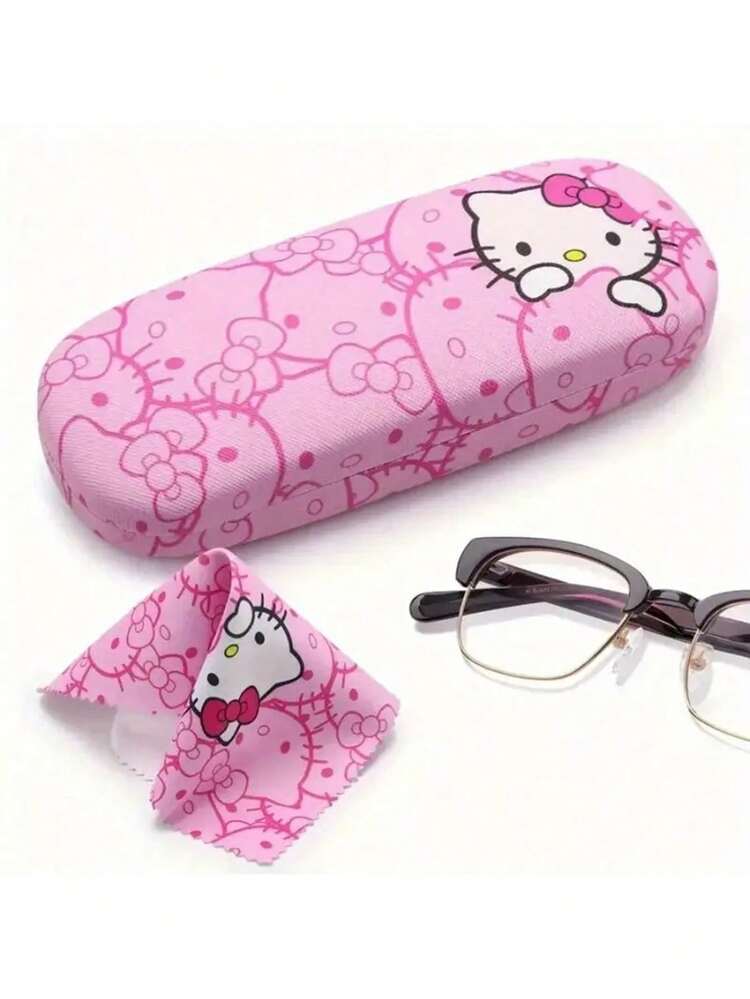 1pc Sanrio Hello Kitty Pink Eyeglass Case - Cute Cat Print, Faux Leather, Durable & Portable Eyewear Storage Box, Includes Cleaning Cloth, Suitable For Eyeglasses, Holiday, Birthday, Christmas Gifts - Multicolor - View 10
