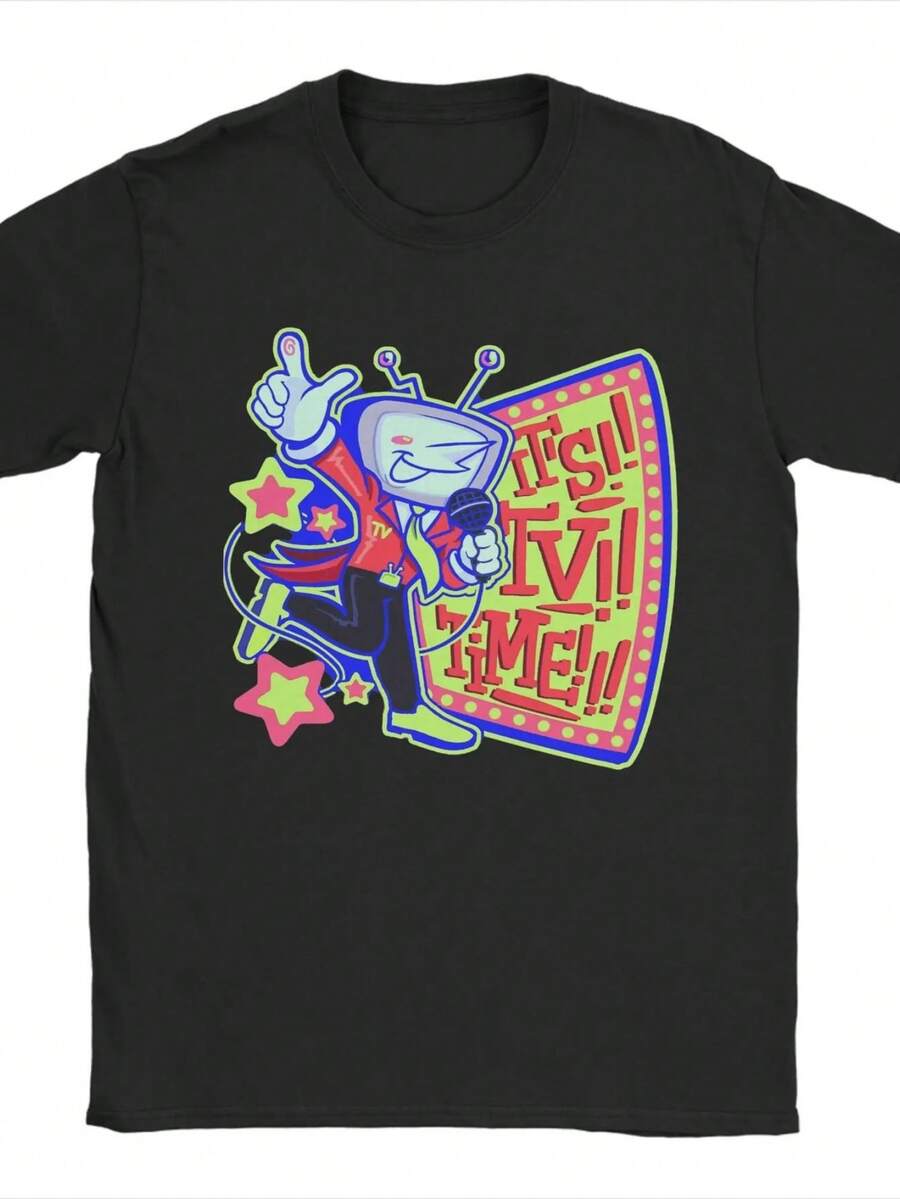 Men T Shirt Deltarune 3 Tenna It Is TV Time T Shirts Hip Hop  Beach Tees Streetwear Loose 100 Cotton Tops Gift Idea. - 黑色1 - 查看 1