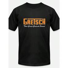 Men's Gretsch Graphic T-Shirt - Black, Short Sleeve, Casual Fit, 100% Cotton, Round Neck, Machine Washable, Great Gretsch Sound Design Logo, Orange & White Print, Comfortable Knit Fabric, Vintage T Shirts - màu đen - Xem 1