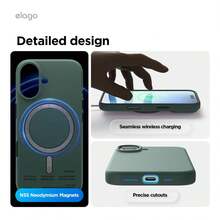 Elago High Quality Magnetic Liquid Silicone Case For IPhone 17, Compatible With MagSafe, Liquid Silicone Material, Protective Cover, Shockproof, Slim Phone, Fashion, Velvet - For Men, For Women, Luxury, Fashion, Minimalist - 午夜綠 - 查看 8