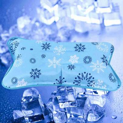 Almohada de hielo para niños y adultos, cojín refrescante de agua para viajes en casa (copo de nieve de 48 x 30 cm)