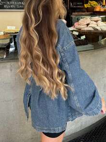 Fashionable & Elegant Women's Denim Jacket With Bowknot Waist Design, Loose Fit Casual Spring - Medium Wash - View 2