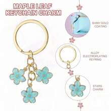 XJJX Flower Keychains Charm, Cherry Blossom Enamel KeyChains Cute Floral Keyring - 藍色 - 查看 3