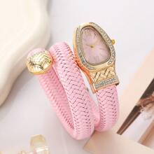 Snake-Shaped Rhinestone Diamond Style Business Casual Quartz Watch, Elegant Women's Watch