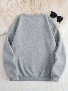 Plus Size Women's Letter Printed Hot Round Neck Sweatshirt Fall Clothing For Women Winter Autumn Comfortable Cotton Women's Autumn Apparel - 淺灰色 - 查看 2