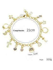 925 Sterling Silver Bracelet For Women Lock Moon Heart Charm Bracelet Chain For Wedding Fashion Jewelry Accessories For Woman - 金色 - 查看 4