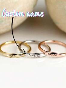 1pc Personalized Engraved Stackable Ring, Couple Rings, Friendship Gift, Gift For Her - Multicolor - View 1