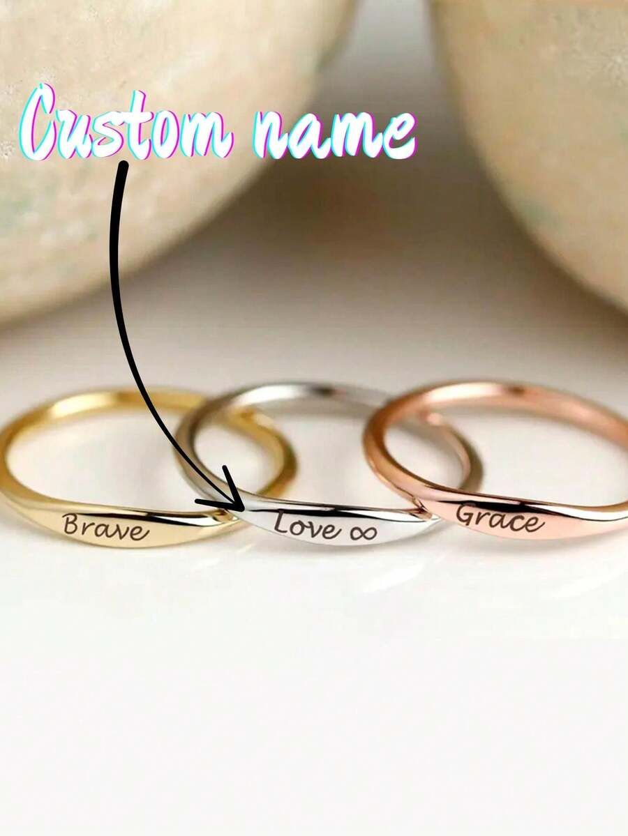 1pc Personalized Engraved Stackable Ring, Couple Rings, Friendship Gift, Gift For Her - Multicolor - View 1