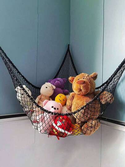 1pc Large Black Mesh Toy Hammock, Polyester Mesh Toy Hammock, Nursery Toy Storage & Decor Hanging Net