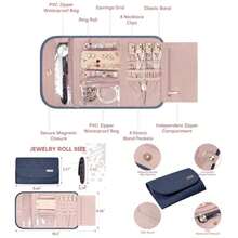 Travel Jewelry Organizer Box, Foldable Travel Earrings, Rings, Bracelets, Greyblue