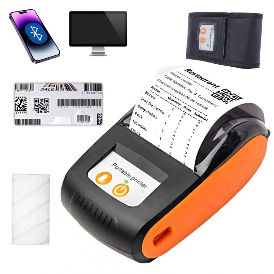 Impresora Térmica Portátil Inalámbrica, Impresora De Recibos Bluetooth De 58 Mm Con Bolsa, Mini Impresora Bluetooth De Papel Térmico Para Tickets, Compatible Con Android, Ios Y Pc, Celular Y Pos (Naranja) - Naranja - Ver 1