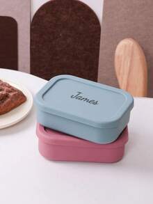 1个个性化硅胶食品收纳午餐盒,可定制餐具三格餐盘,可定制姓名便携式三格便当盒,方便餐食整理,适合工作、学校和户外活动,节省空间,时尚美观,厨房用具 - 彩色 - 查看 8