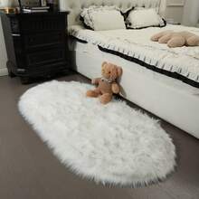 1pc Faux Fur Rug, Multiple Colors Available, 120cm Long X 60cm Wide, Non-Slip, Handwash & Machine Washable, Suitable For Autumn/Winter, Oval Shaped Carpet For Living Room, Bedroom, Bedside, Sofa, Wedding, Christmas, Fireplace, Dining Table, Outdoor Patio, Plush Soft Luxury Home Decor