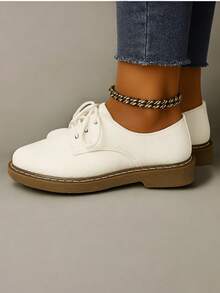 Zapatos Clásicos Negros para Mujer, Zapatos Sintéticos Todo Temporada Impermeables, Zapatos Planos de Oficina con Suela de TPR e Insole Sintética, Punta Lisa para Oficina detalles - Blanco - Ver 2