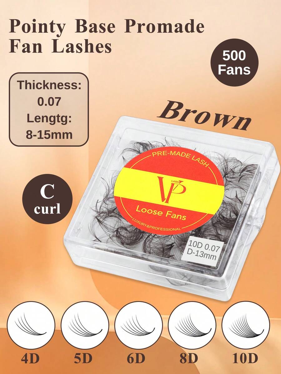 VP 500 Fans Brown Premade Fan Lash Extensions 4D/5D/6D/8D/10D Thin Pointy Base 500 Fans Loose Promade Volume Lashes Makeup Cilio - C - View 1