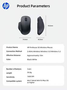 HP Wireless Mouse, Quiet 2.4GHz USB And Wireless 5.4/5.0 Connection, Battery-Powered Portable Mouse For Computers And Laptops, Perfect For Halloween And Christmas Gifts - Black - View 5