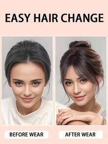 1pc/2pcs/4pcs Synthetic Wig With Split Bangs, Hair Extensions, Clip On Style, Natural Seamless Forehead, French Diagonal Bangs, And Eight Character Bangs