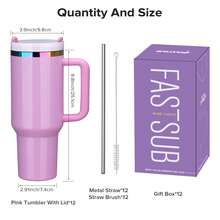 12 Pack 40oz Glossy Coating Rainbow Plated Tumbler With Removable Handle With Lid And Straw, Stainless Steel Double Wall Insulated Cup For Laser Engraving Tumbler, For Travel Camping Water Bottle, It's Available In A Choice Of Colours - 粉色 - 查看 3