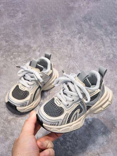 1 Pair Unisex Breathable Mesh Flat Sneakers, Non-Slip Durable Children Running Shoes, Fashion Versatile Student Casual Shoes, Suitable For Spring/Autumn Daily Wear And Outdoor Activities