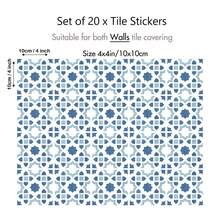 20 piezas Pegatinas de pared a cuadros azul y blanco, estilo bohemio, adhesivo de vinilo autoadhesivo para decoración del hogar de 4x4 pulgadas, papel tapiz, decoración de habitación, decoración de pared, papel tapiz, decoración despegable y pegajosa para el baño