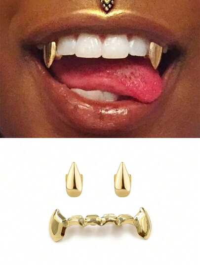 3pcs 1 Set Of Double Fang Teeth, Vampire Fangs Combination, 6 Pieces Pointed Teeth Prop For Halloween Stage, Funny Hip-Hop Cosplay Costume, Unisex